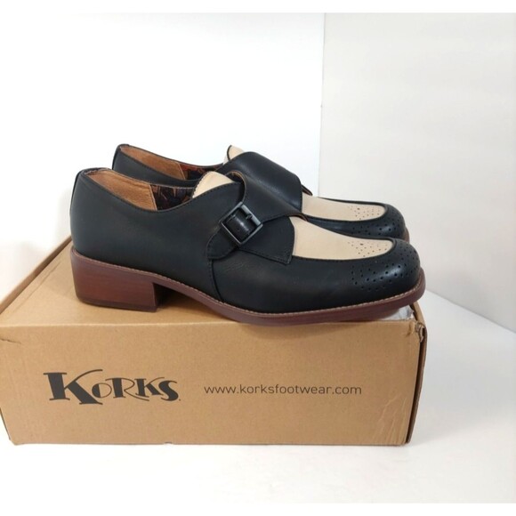 Korks Women's Size 10 Theodore Loafers 10M Color Block Black Cream - Picture 2 of 16